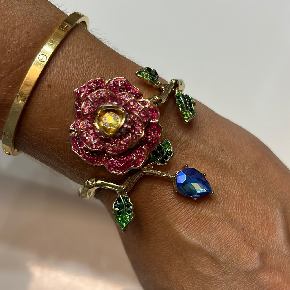 Betsey Johnson Flower Hinged Bangle Bracelet